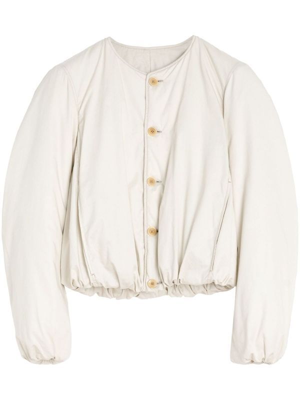 Wadded Collarless Cotton Bomber Jacket