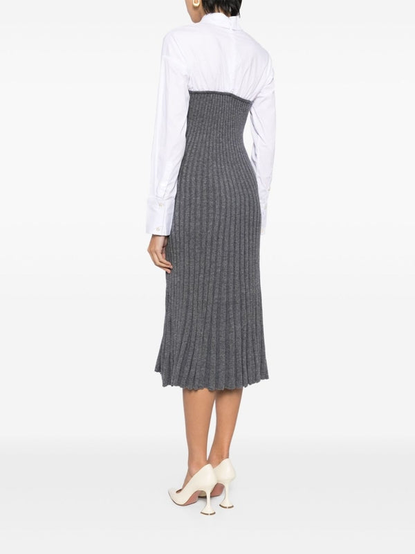 Ribbed Wool Knit Panel Midi Dress