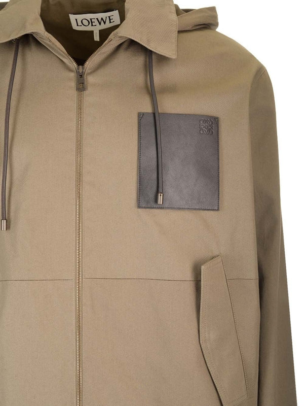 アナグラムレザーパッチフードジャケット