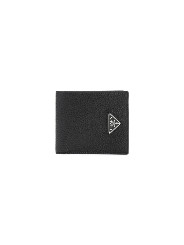 Triangle Logo Grain Leather Wallet