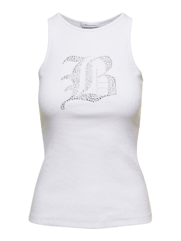 Rhinestone Logo Detail Cotton Tank Top