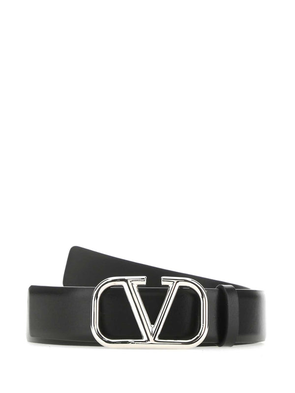 V Logo Buckle Leather Belt