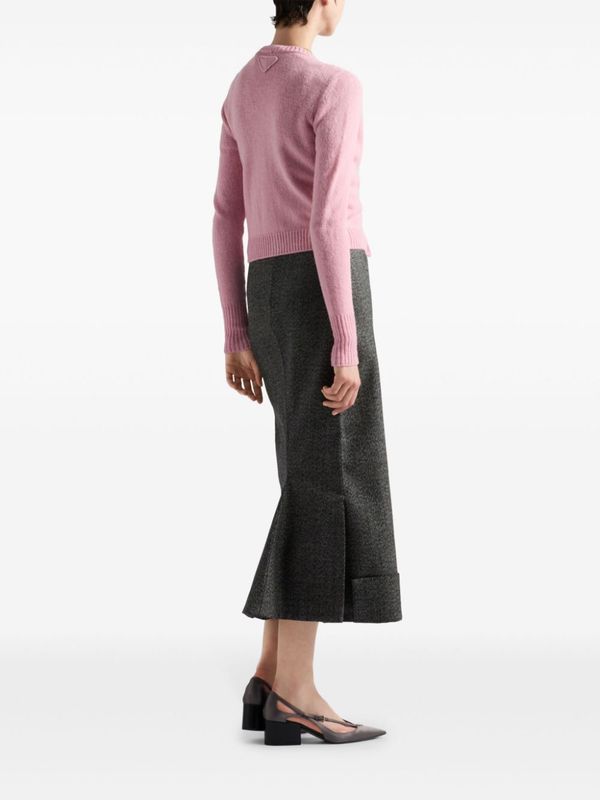 Asymmetric Roll-Up Hem Wool
  Midi Skirt