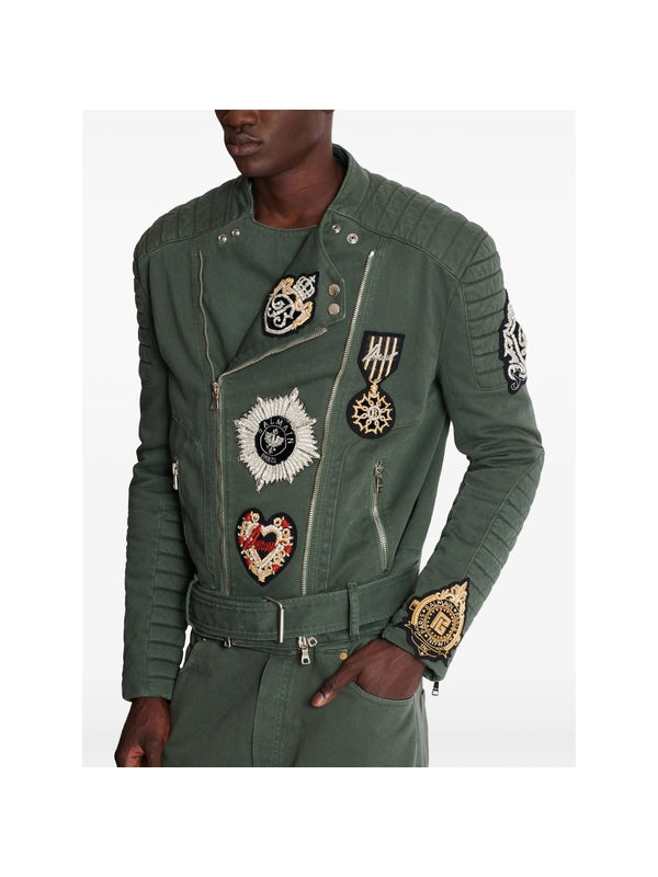 Embroidery Patch Detail Denim Biker Jacket