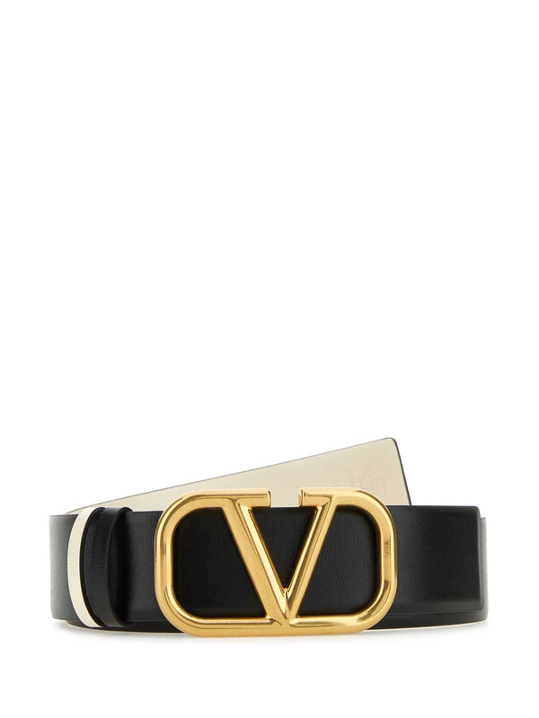 V Logo Reversible Leather Belt