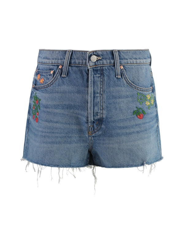 Embroidery Decorated Denim Shorts