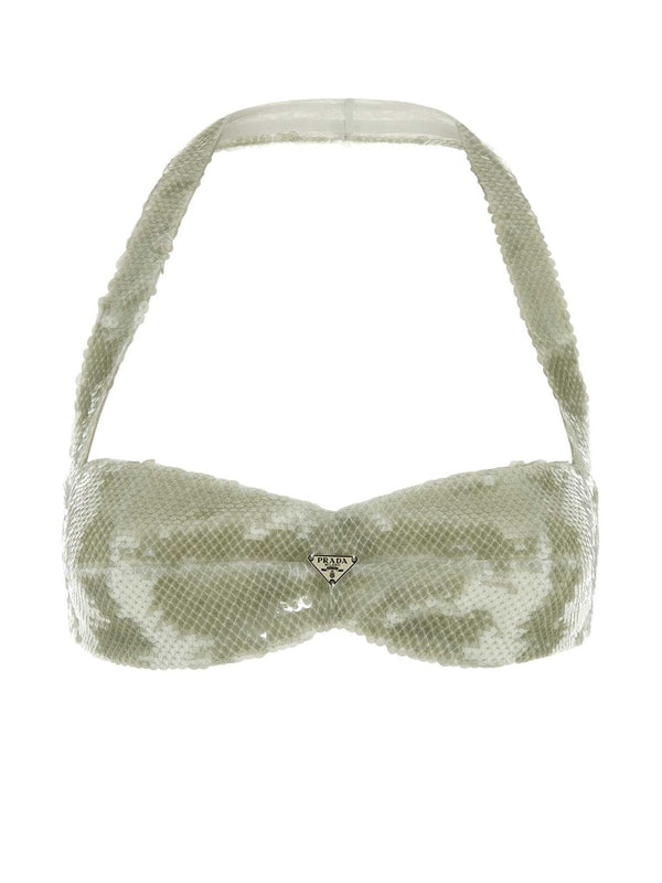 Triangle Logo Sequin Bikini Top