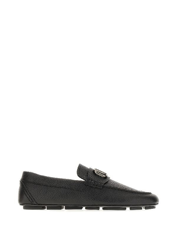 V Logo Leather Loafers