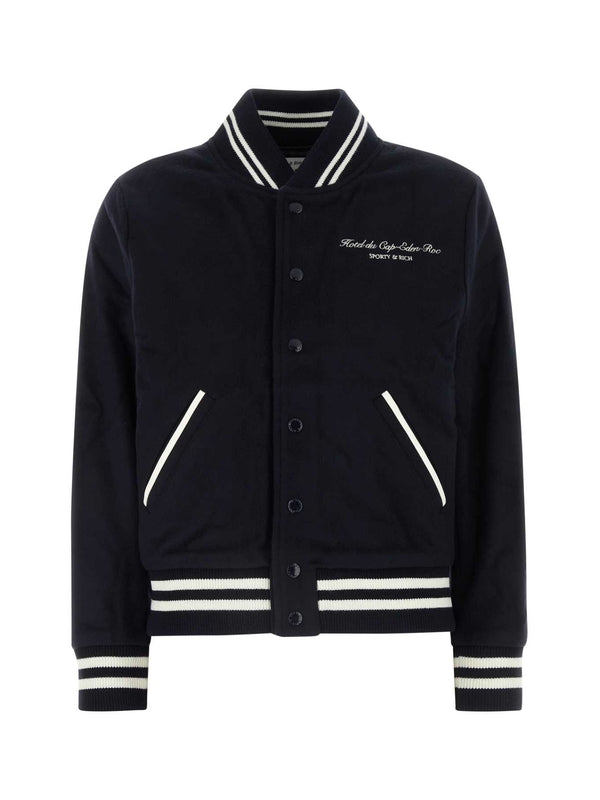 Logo Embroidered Wool Bomber Jacket