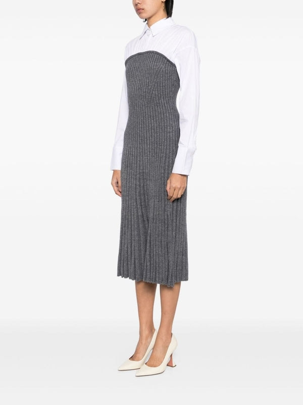 Ribbed Wool Knit Panel Midi Dress