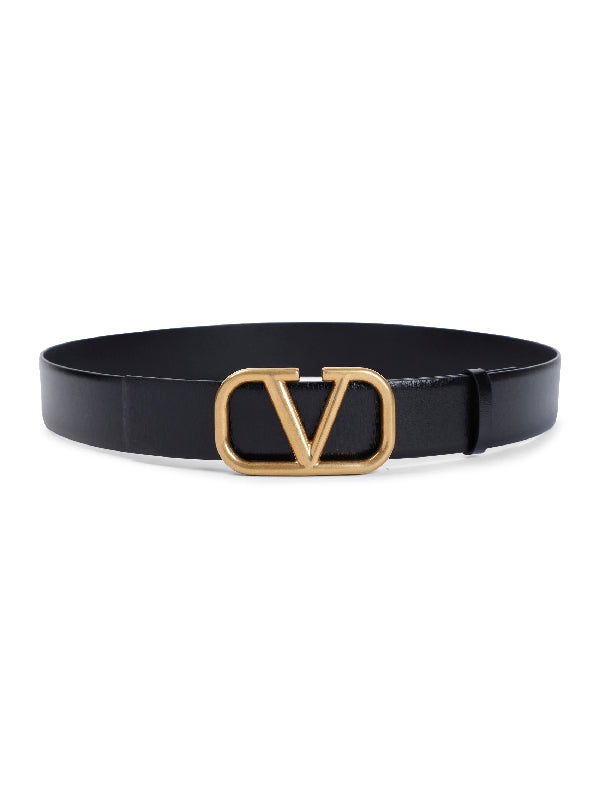 V Logo Buckle Leather Belt