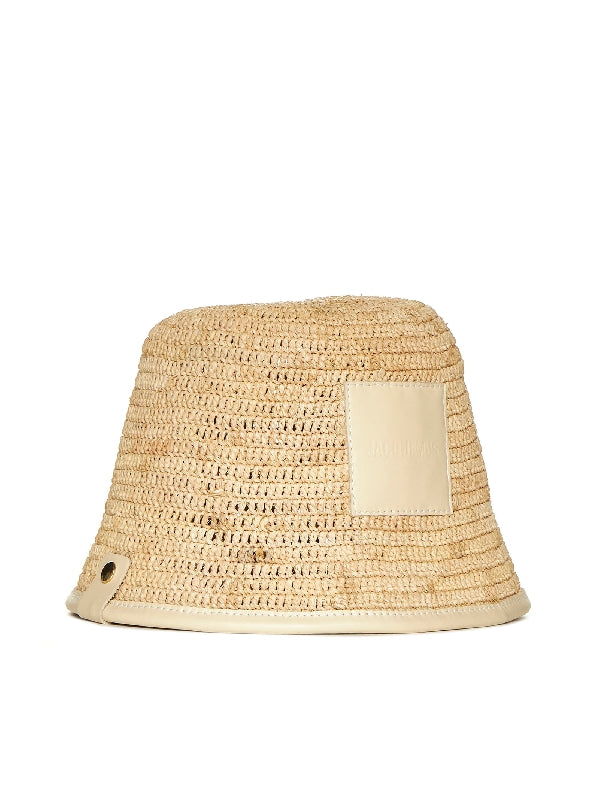 Logo Patch Raffia Bucket Hat