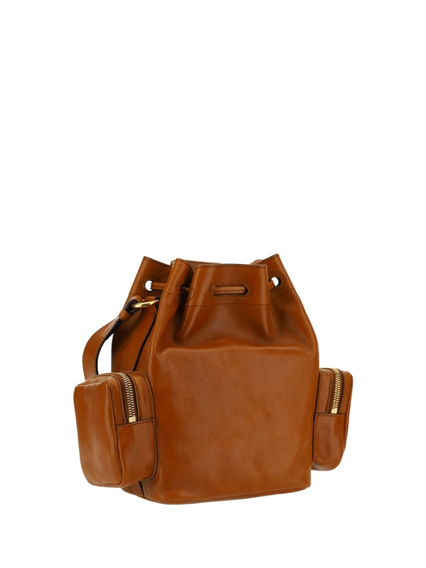 Camera Pocket Leather Bucket
  Bag