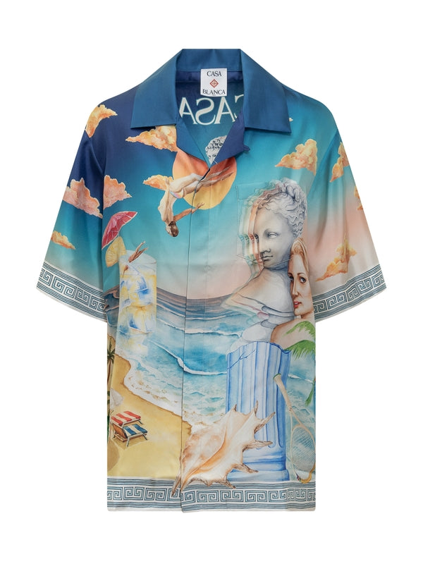 Allover Graphic Satin Short Sleeve Shirt