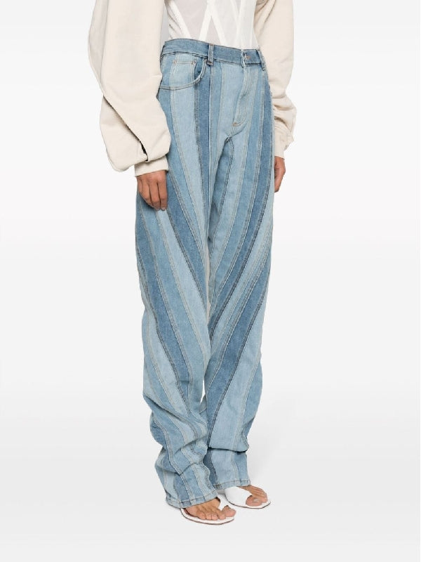 Spiral Panel Decoration Denim Pants