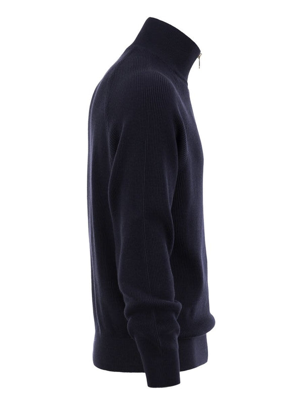 High Neck Half Zip Cotton Knit