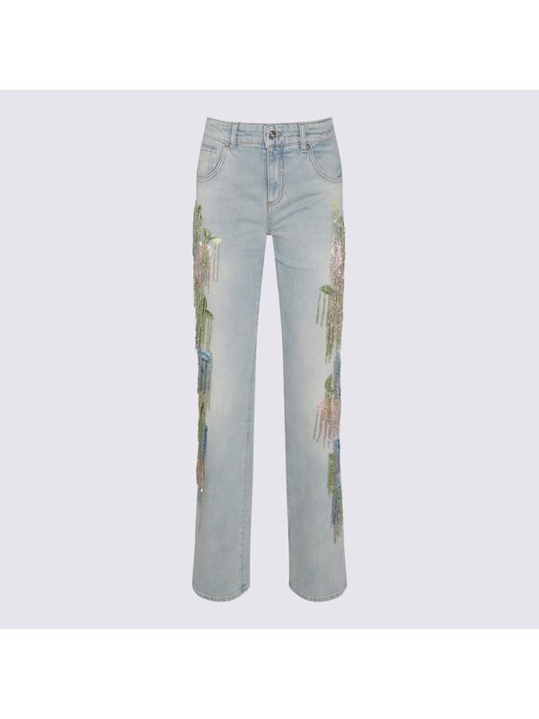 Bijou Detail Cotton Denim Pants