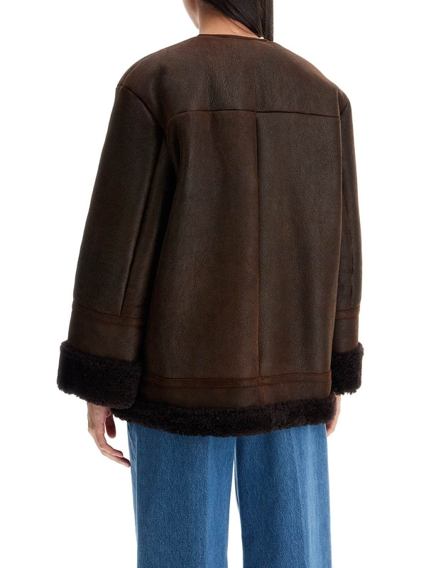 Borbone Collarless Shearling Leather Jacket