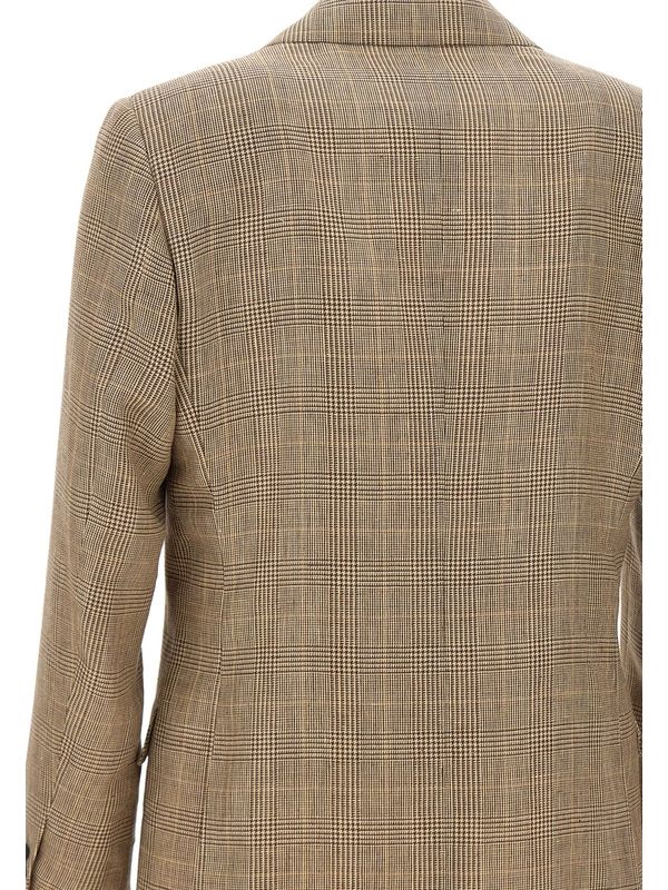 Check Pattern Wool Linen Tailored Jacket