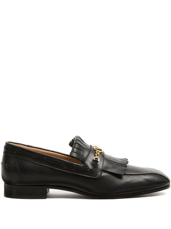 V Logo Fringe Detail Leather Loafers