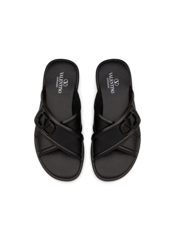 V Logo Leather Slide