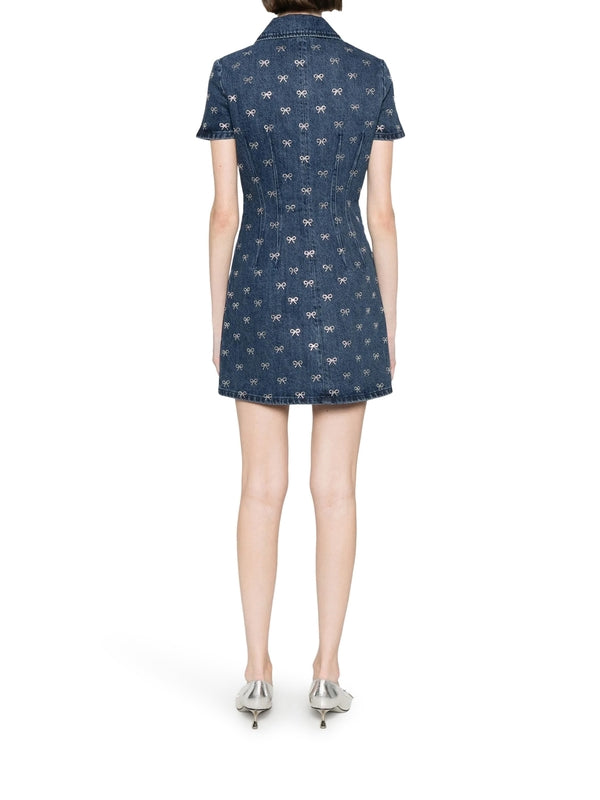 All Over Bow Detail Denim Mini Dress