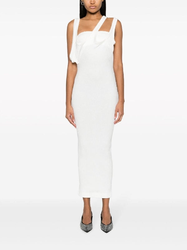 Asymmetric
  Neckline Ribbed Dress