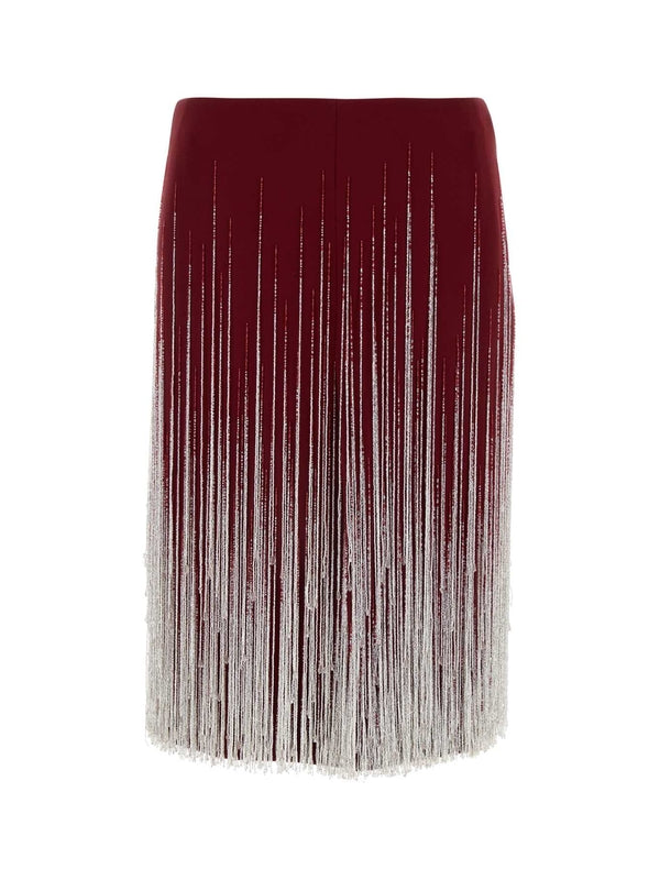 水晶流苏真丝半身裙