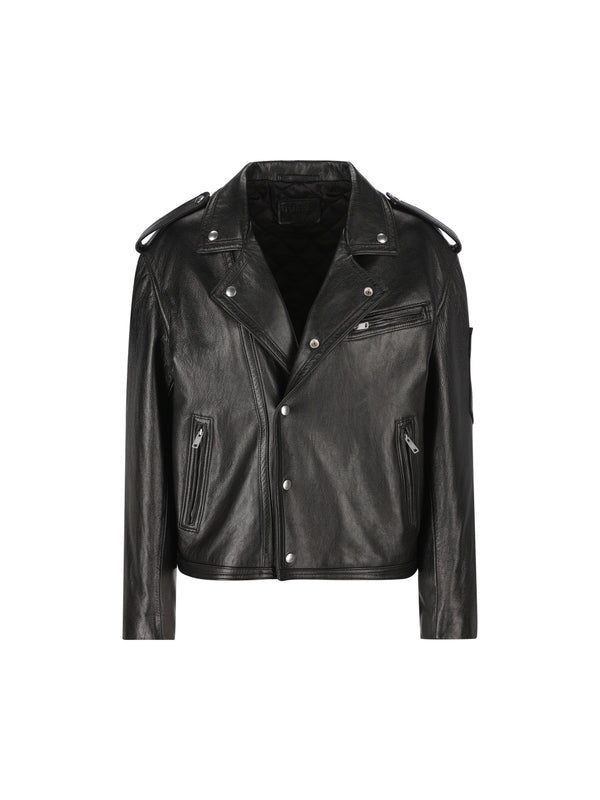 Triangle Patch Leather Biker Jacket