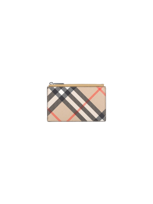BURBERRY - Check Pattern Zipper Card Wallet - Jente