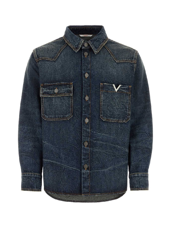 V Logo Denim Shirt Jacket