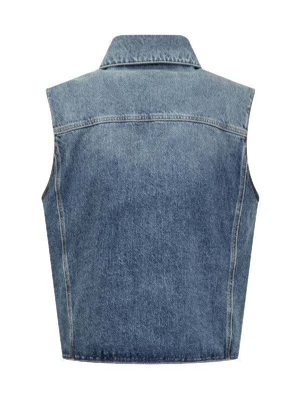 Chest Logo Embroidery Denim Vest Jacket