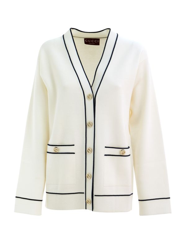 Contrast Detail Wool Cardigan