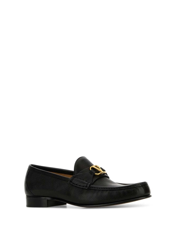 V Logo Leather Loafers