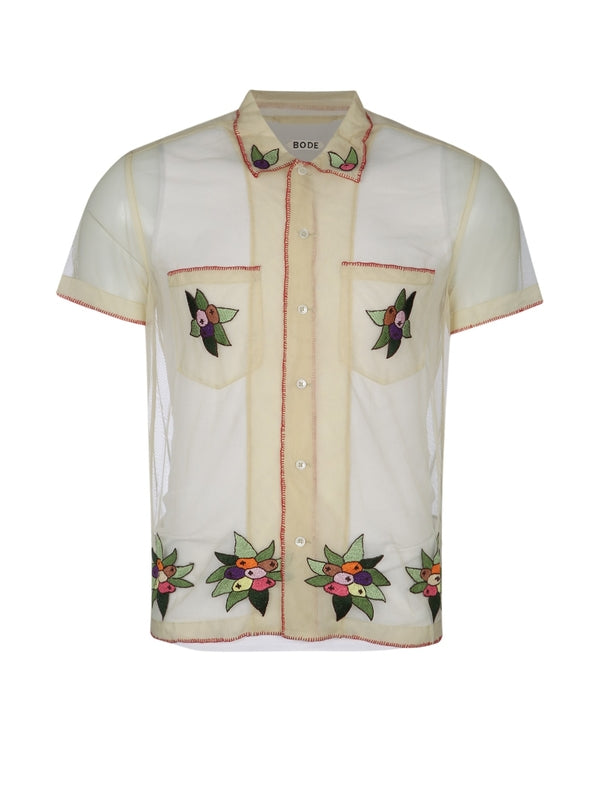 Suncherry Embroidered Ornament Sheer
  Short-sleeve Shirt