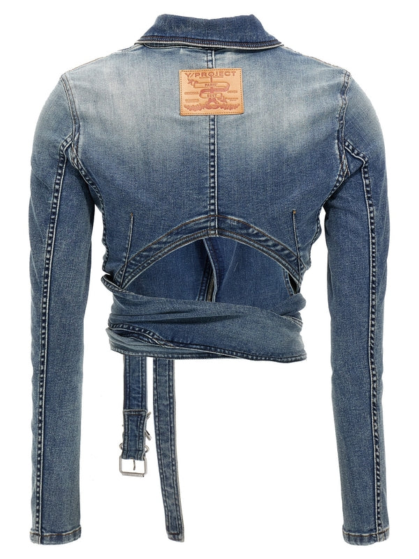 Wrap Fitted Zip-Up Denim
  Jacket