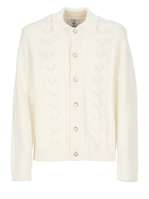 Punching Detail Collar Wool Cardigan