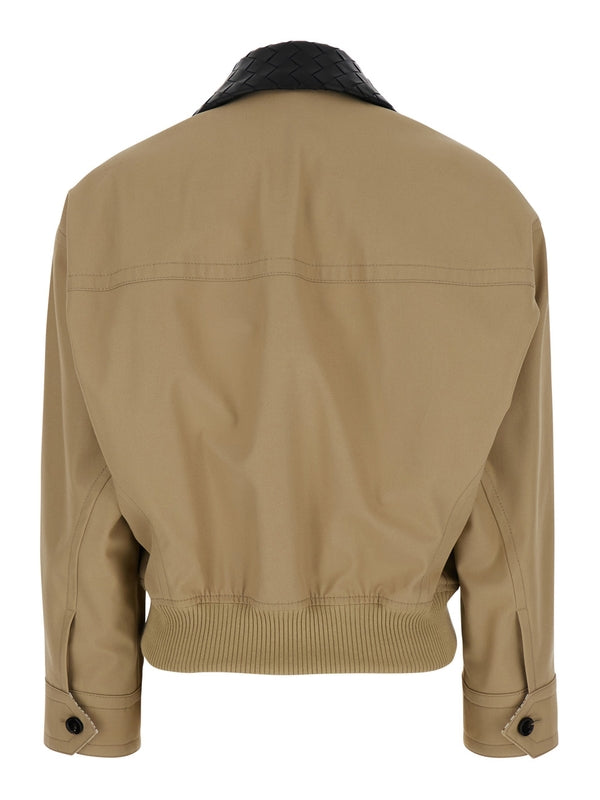 Intrecciato Collar Cotton Zip-Up Jacket