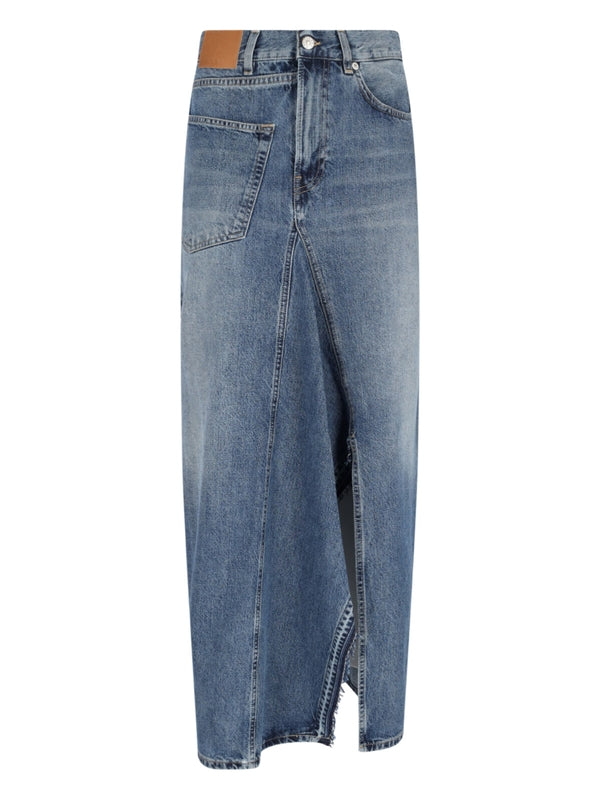 Back Logo Patch Asymmetric Denim Skirt