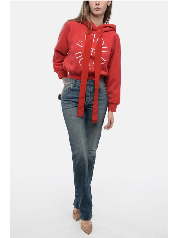 ドローストリングロゴ刺繍クロップパーカー