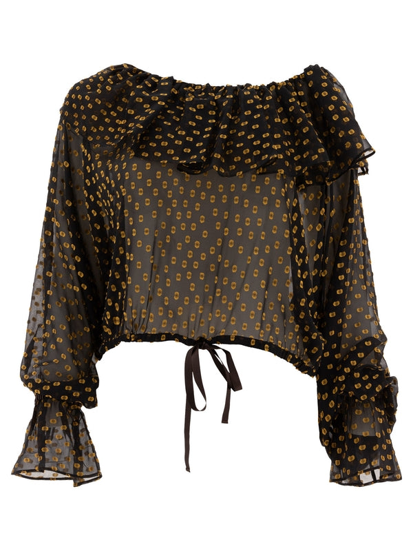 Pattern Print Ruffle Blouse