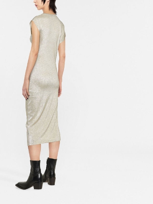 Metallic Drape Midi Dress