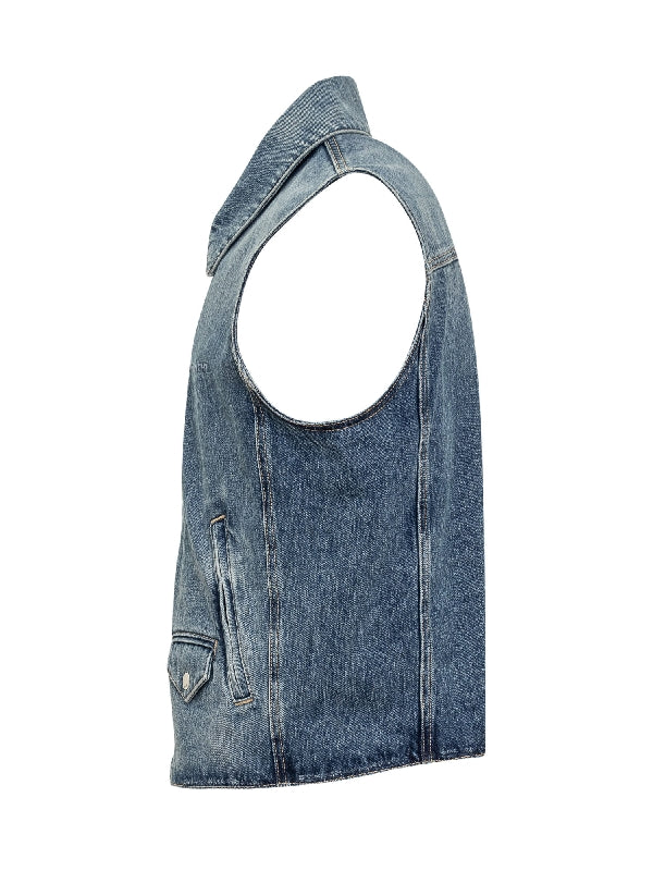 Chest Logo Embroidery Denim Vest Jacket