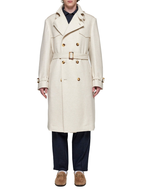 Wool Silk Belt Double Coat