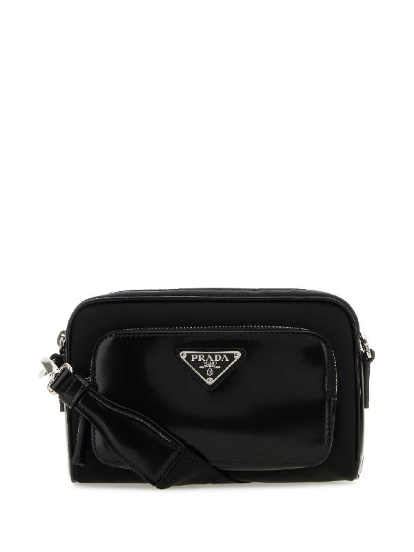 Triangular Logo Re Nylon
  Brushed Leather Shoulder Bag