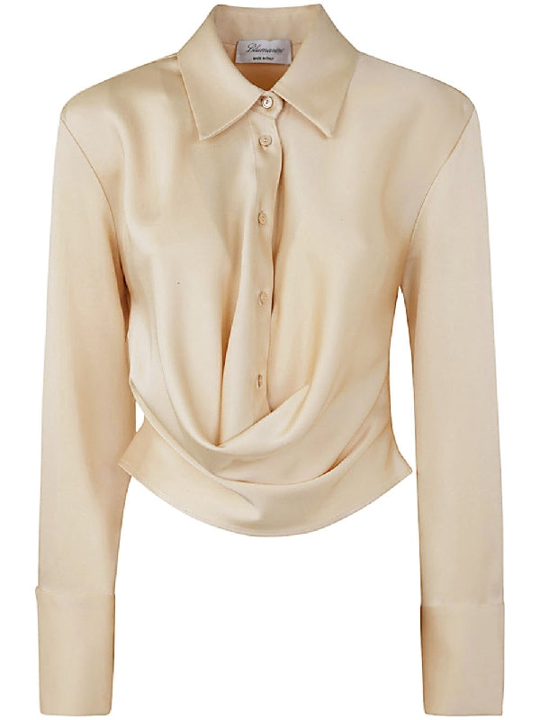 Satin Cowl Neck Decorated Crop Shirt