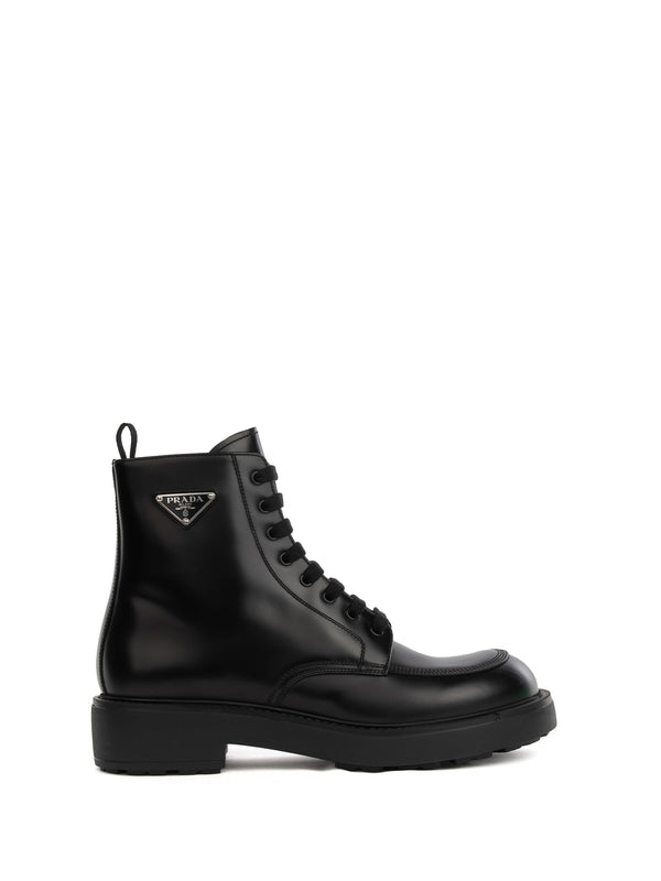 Triangle Logo Leather Lace-Up Boots