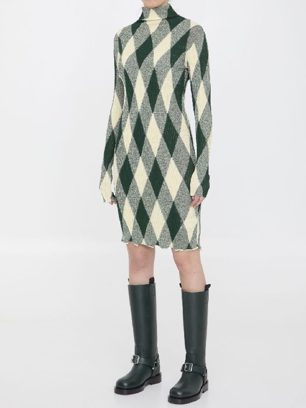 Argyle Pattern Cotton Silk Dress