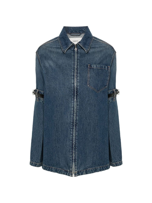 Belt Sleeve Denim Shirt