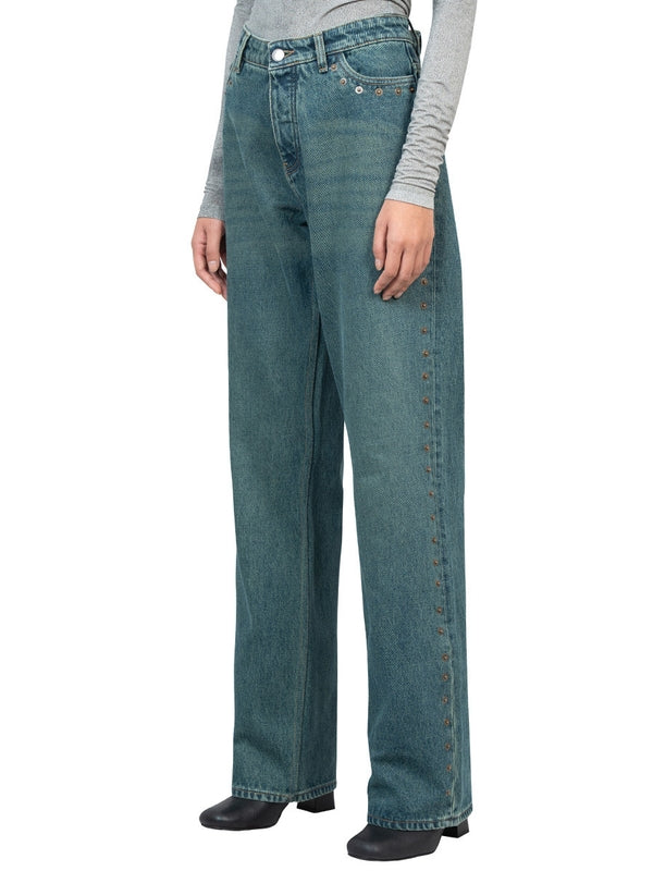 Crowd Button Stud Denim Pants